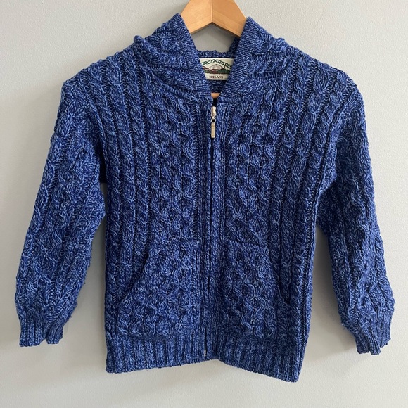 Aran Crafts Other - Aran Crafts Ireland Merino Wool Full Zip Sweater Jacket Size 6-7 Unisex Hooded